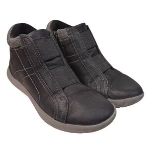 Clarks‎ Womens Ankle Boots 7W Black Leather Elastic Accent Side Zip Shoes